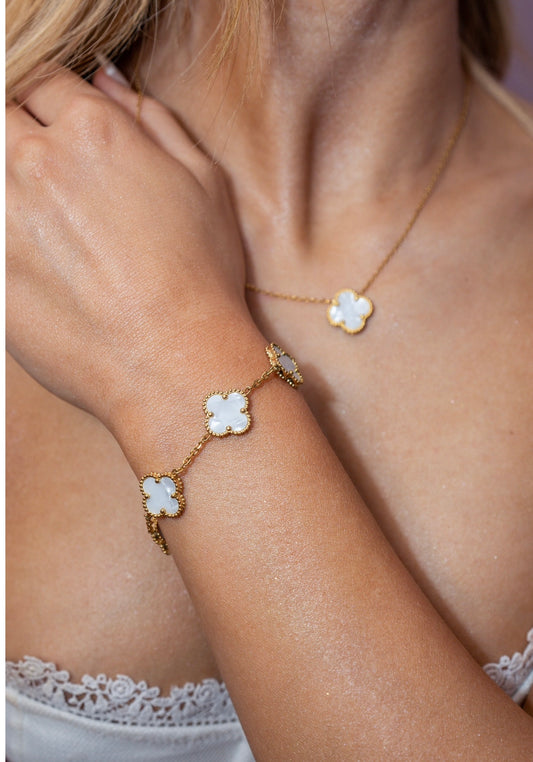 Lucky 4 Leaf Bracelet & Necklace Set - Gold
